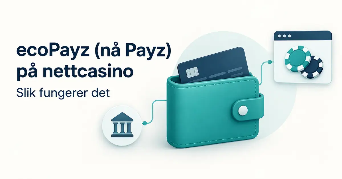 Illustrasjon av ecoPayz (nå Payz) som en digital lommebok mellom en bank og et nettcasino.